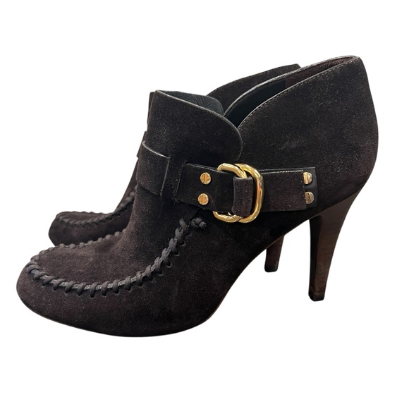 TORY BURCH Belen Suede Ankle Stiletto Booties Brown Buckle Women’s Size 10.5 - Picture 2 of 11